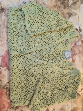 Vintage Light Orchard Green Crochet Button Cardigan